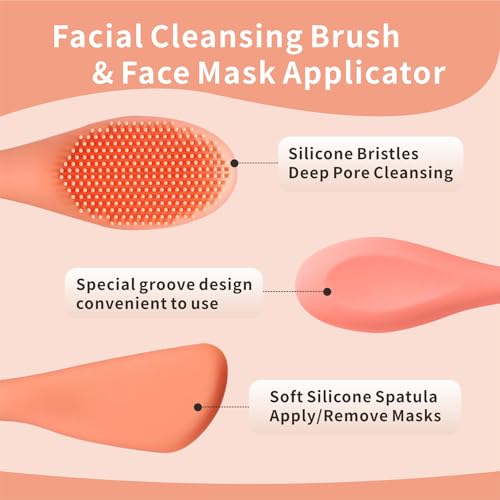 Silicone Face Scrubber, 2 in 1 Face Mask Brush, Pore Brush, Blackhead Remover, Facial Cleansing Brushes, Face Mask Applicator for Mud, Clay(Green+Orange) - color: Green+orange