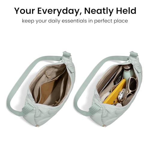 tomtoc Puffer Sling Crossbody Bag for Women Trendy, Nylon Quilted Crescent Shoulder Bag Purses, Puffy Travel Hobo Handbag - color: Light Blue-m