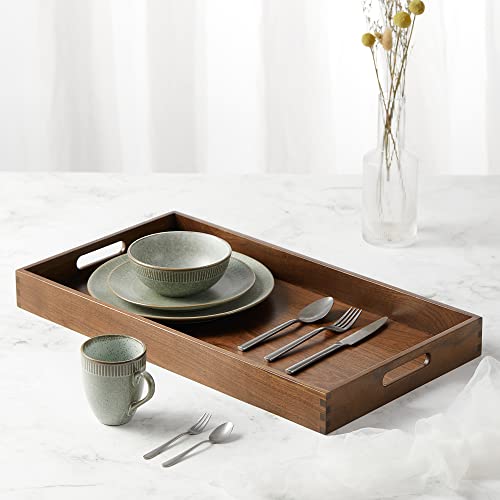 24"x13" Large Handmade Black Walnut Wood Ottoman Tray with Handle - size: 24" x 13" x 2.4"