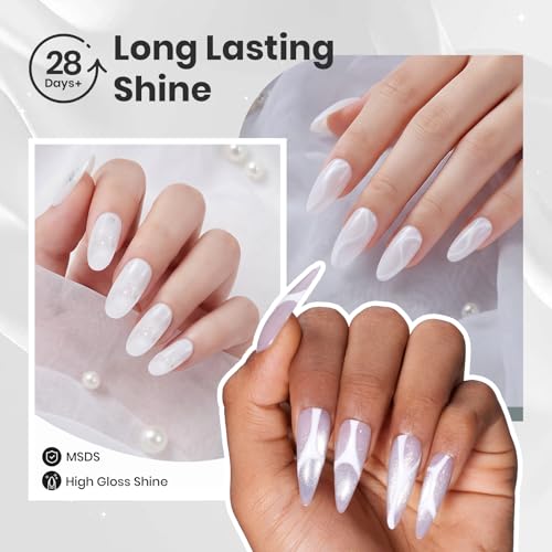 Beetles White Gel Nail Polish Set, Milky White Silver Glitter Pearl Cat Eye - color: A-Mixed Finishes | Cloud Aura
