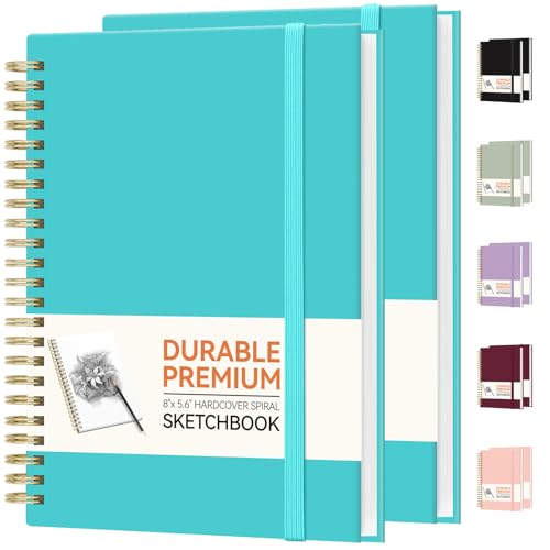 Forvencer 2 Pack Blank Spiral Notebook, 8"x 5.6"Hardcover Sketch Book - color: Blue