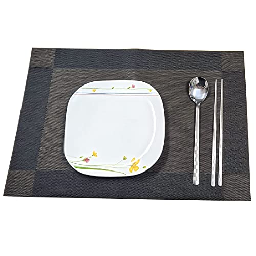 GARASANI Korean Traditional Cutlery Stainless Steel Spoons and Chopsticks Set (Silver Check) - color: Silver Check