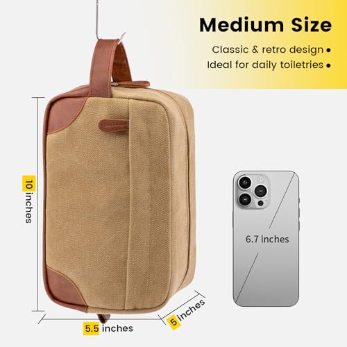Vorspack Travel Toiletry Bag - Hanging Toiletry Bag for Men Water Resistant Canvas Shaving Bag with Large Capacity for Travel - Brown (Pack of 2) - color: Brown, size: Medium (Pack of 2)