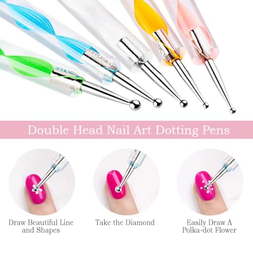 Nail Art Tools 27Pcs Set,Nail Art Brush,Resin Nail Art Palette,5 Pcs Nail Art Sculpture Pen,2-way Acrylic Silicone Engraving Pen Dotting Pen Tools Nail Art Kit for Nail Art DIY - color: A2#Pink Style 1