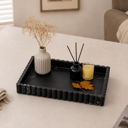 12" Black Resin Decorative Tray, Home Decor for Coffee Table - color: Black White