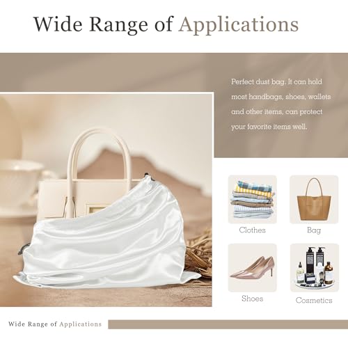 Vonty White Satin Dust Bags 3 Pack Drawstring Pouch for Purse, 19.6x15.7in - color: White, size: 19.6 x 15.7