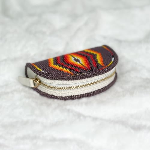 Purple Beaded Coin Purse with Zipper Closure - color: Purple