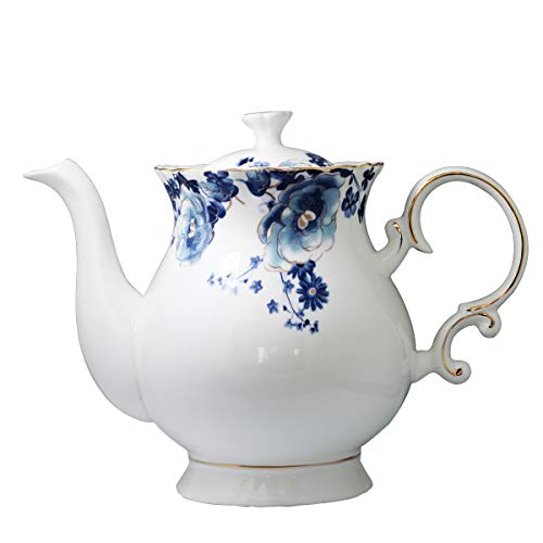 European Style Ceramic Flower Teapot Coffee Pot Water Pot Porcelain Gift Large 5.5 Cups (1, Blue and White) - color: Blue and White