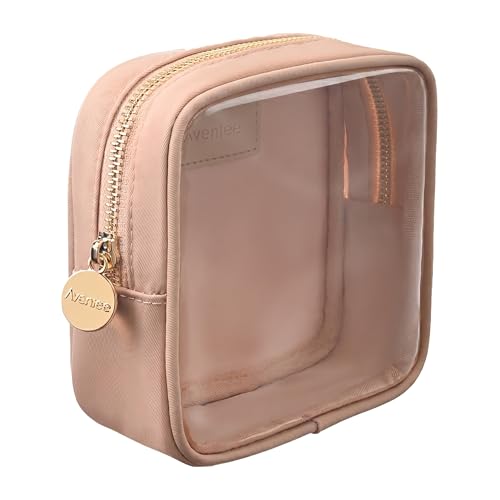 Aveniee Small Clear Makeup Bag, Mini Makeup Bag for Purse Organizer, Cosmetic Bag Travel Zipper Pouch for Women, Cute Car Accessories for Skincare Lipstick Essentials-Sand - color: Sand