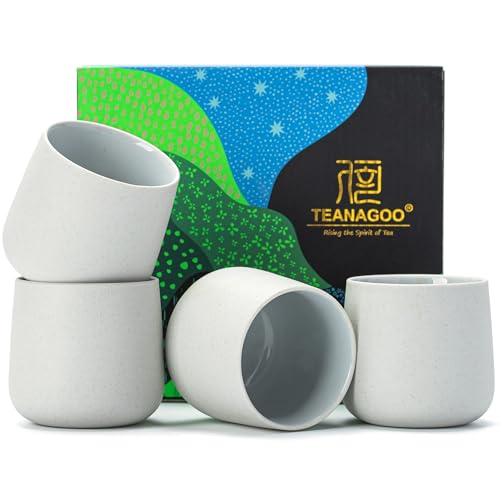 TEANAGOO Japanese Tea Cups, Chinese Tea Cup, 7.2Oz / 205 Ml, Ceramic Tea Cups for Adults, Ceramic Cups no Handles, Japanese Cups, Matcha Cup, Lt.Grey, 4 Pcs/Box, H5 - color: Lt.Grey, size: 7.2 fl oz (4-Count)