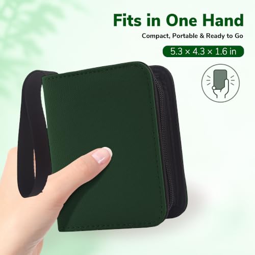 1 Pocket Card Binder with Zipper, 100 Pockets Mini Trading Card Album, Premium PU Leather Single Card Binder, Small Display Folder for TCG & Sports Cards - color: Forest Green, size: 1-Pocket