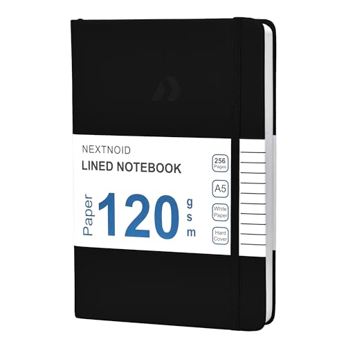 Nextnoid Hardcover Lined Journal Notebook - 120 GSM Thick Paper, Medium A5-256 Pages - Perfect For Writing, Journaling and Note-Taking (Black, Ruled) - color: Black, style: Lined 256 Pages