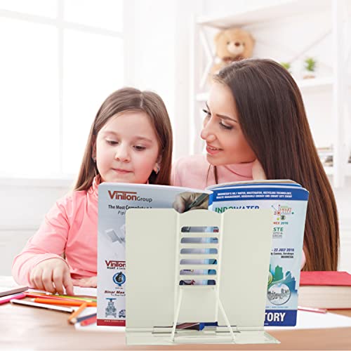 Honagu Book Stand Metal Desk Book Holder, Book Holders for Reading Hands Free, Adjustable Cookbook Documents Holder, Portable Bookstand for Music Books, Textbook, Recipe, Tablet, Ipad (Milky White) - color: Milky White