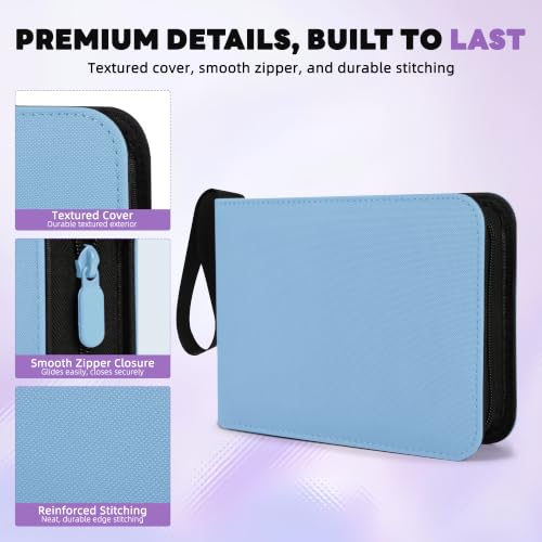 2 Pocket Mini Card Binder - Small Trading Card Album with Zipper,80 Pockets PU Leather Holder, Side-Loading Small TCG Binder for Standard Anime & Sports Cards - color: Light Blue, size: 2-Pocket