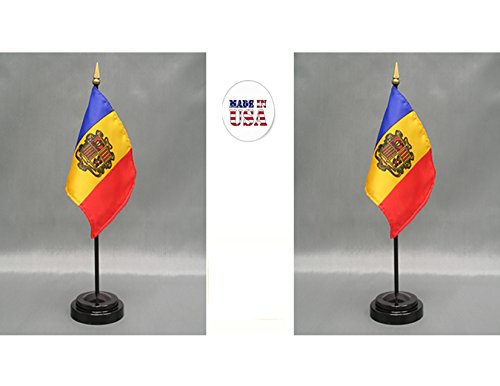 2 Andorra Mini Desk Flags with Stands for Office or Tabletop Display - color: Andorra