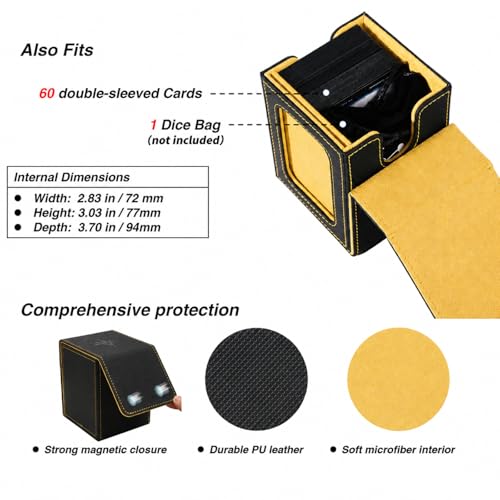 Venssu MTG Deck Box with Commander Display Window (Black&Yellow, 1 window) - color: Black and Yellow