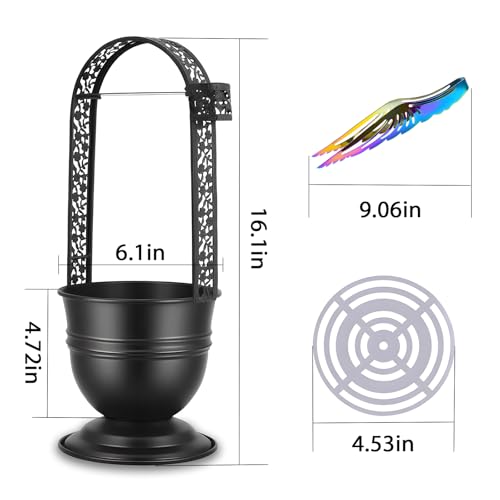 Portable Hookah Charcoal Basket with Coal Tongs,50 pre-Cut foil Sheets, 20 hygienic mouthpieces - Metal Storage Container & Holder for Shisha Accessories (Black Basket 16.1") - size: Black Basket 16.1"