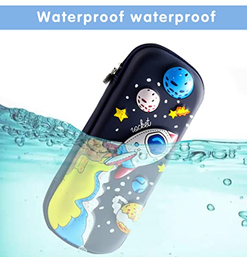 3D Space Rocket Pencil Case for Kids Boys, Waterproof Pencil Box with Compartments Pen Pouch (Dark Blue) - color: Space Rocket