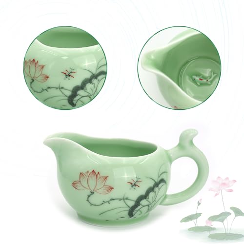 DELIFUR Celadon Handcrafted Porcelain Tea Set Lotus Theme Porcelain Tea Pot Covered Teacup Gongdao Cup From China (Gongdao mug) - style: Gongdao mug