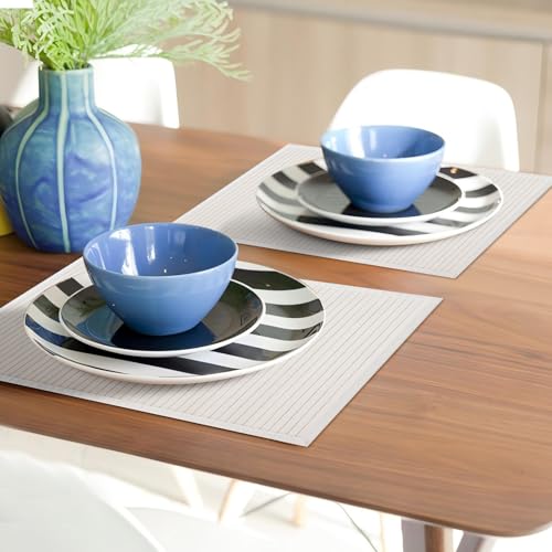 Bamboo Placemats Set of 4 with Fabric Border, Table Mats, White - color: White, size: Set of 4