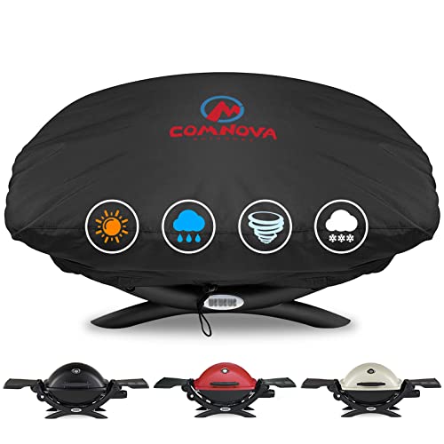 Comnova Weber Q Series Grill Cover - Heavy Duty & Waterproof, 26.5 Inch BBQ Cover for Q1000, Q1200, Q1400 - color: Premium Black - Tabletop Q1000 & Q100