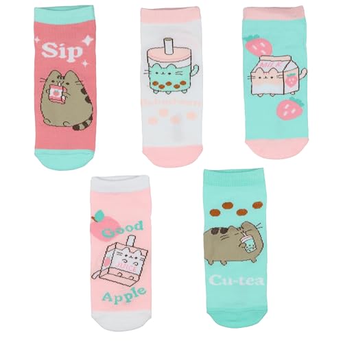 Culture Fly Pusheen Cat Socks Women's Pastel Snack Time 5-Pair Ankle Sock OSFM