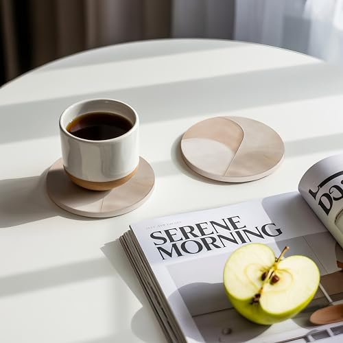 VEYRO Ceramic Coasters Set of 6 – Absorbent Stone Drink Coasters with Holder, Non-Slip Cork Backing, Modern Marble Look Coasters for Coffee Table, Desk & Home Decor - color: Clay 2, size: Set of 6