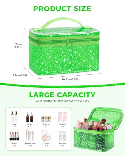Star Clear Makeup Bag, Waterproof Travel Cosmetic Bag Toiletry bag,Green - color: Green