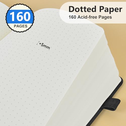 Dotted Journal 5.9"×8.5", 160 Pages Dot Grid Notebook, Bullet Journaling - color: Black, size: Dotted Page