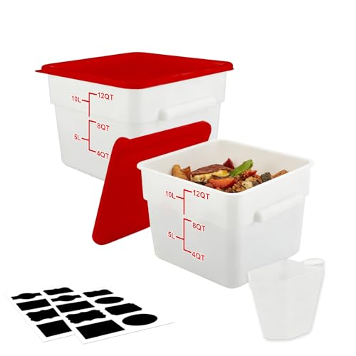 2 Pack Square Food Storage Container With Lid,12-22 Quart Commercial Storage Box With Scale & Handle,Cake Making,Dough Marinating Meat,Kitchen Supplies (Polypropylene, 12 Quart) - color: Polypropylene, size: Square-12 Quart