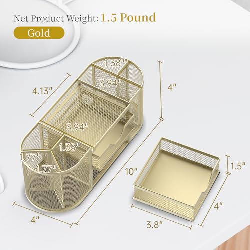 SUPEASY Mesh Desk Organizer, Pen Holder for Desk with 2 Drawers, Yellow - color: Golden Yellow