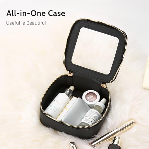 Aveniee Mini Clear Makeup Bag, Small Cosmetic Bags Travel Toiletry Pouch Organizer, TSA Approved Make up Case with Zipper, Car Bag for Essentials,Black - color: Black, style: Mini Chic