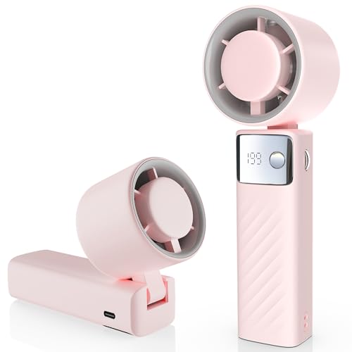 YOSHENMO Portable Handheld Turbo Fan - Foldable Mini Fan with Air Turbo Tech, 1-199 Speed Adjustment, 20H Runtime, LED Display, Battery-Powered for Indoor/Outdoor Use Nude Pink - color: Nude Pink, size: Small