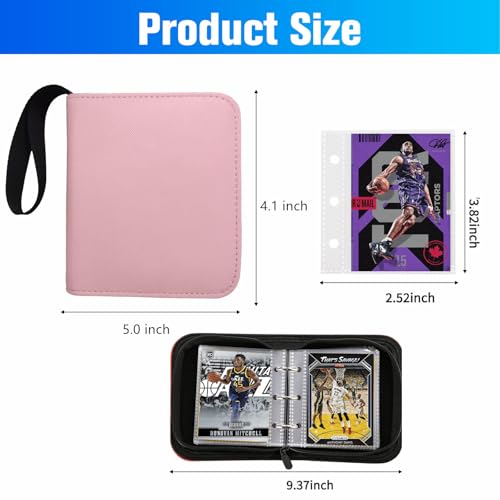 Mini Trading Card Binder for 80+ Cards - Lightweight Portable Top Loading Album with Secure Pockets for TCG, MTG, Baseball, Football, Sports & Game Cards (Pink) - color: Pink