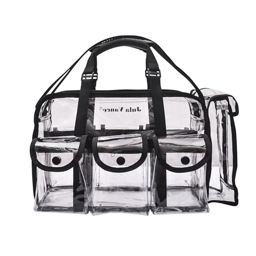 Professional Clear PVC Makeup Kits Organizer Make up Set Bag MUA Carry All Artist Transparent Vinyl Travel Cosmetic Bag with 6 External Pockets & Tissue Holder