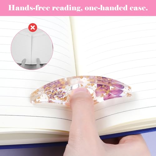 Dried Flower Resin Bookmarks, Transparent Thumb Book Page Holder with Gold Flakes, 6 Pack Reading Accessories Gift for Teachers Students