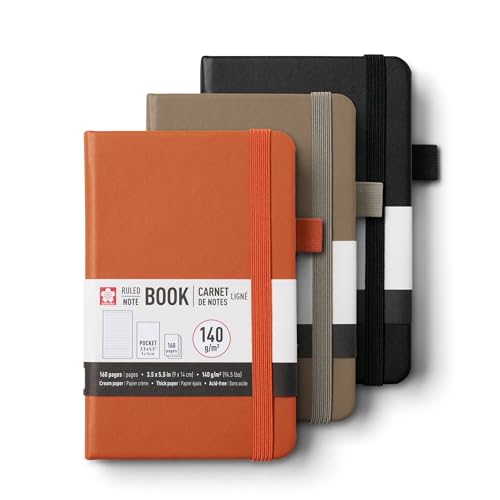 SAKURA Ruled Pocket Journal Notebook, Black, Cinder & Amber, 3 Count - color: Black, Cinder & Amber
