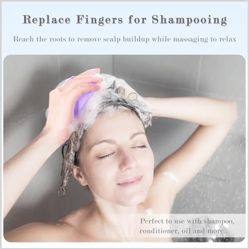 FREATECH Hair Scalp Massager Shampoo Brush with Soft Silicone Bristles for Scalp Care and Hair Growth, Shower Head Scalp Scrubber Exfoliator for Dandruff, Wet & Dry for Men, Women and Kids, Purple - color: Purple