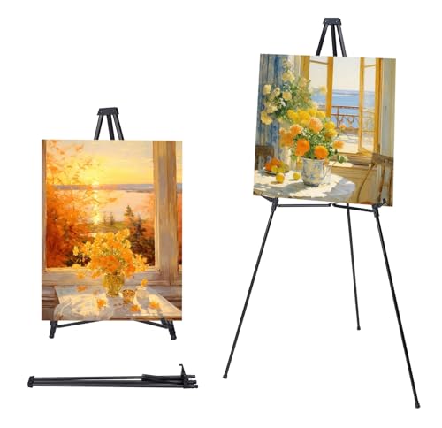 MXG 33-64"Height Adjustable Aluminum Black Display Easel for Painting,Signs - color: Black