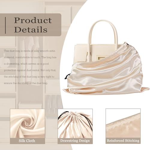 Vonty Beige Satin Dust Bags 3 Pack Drawstring Pouch for Purse, 19.6x15.7in - color: Beige, size: 19.6 x 15.7