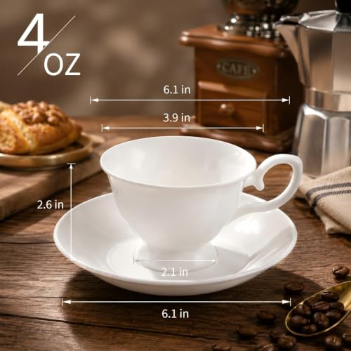 Fine Bone China Tea Cups and Saucers Set of 4, 4 oz - color: 4Pcs Royal Set, size: 4 Count (Pack of 1)