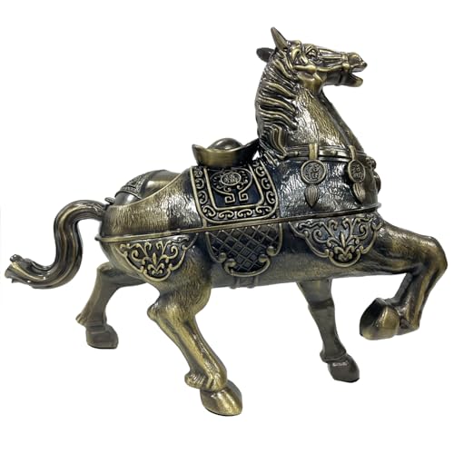 Briskfeel Metal Ornament Galloping Horse Statue Classic Bronze Finish Luxury Home Decor Multi Functional Sculpture for Living Room Office Desk Feng Shui Art (D4 Brass) - color: D4 Brass
