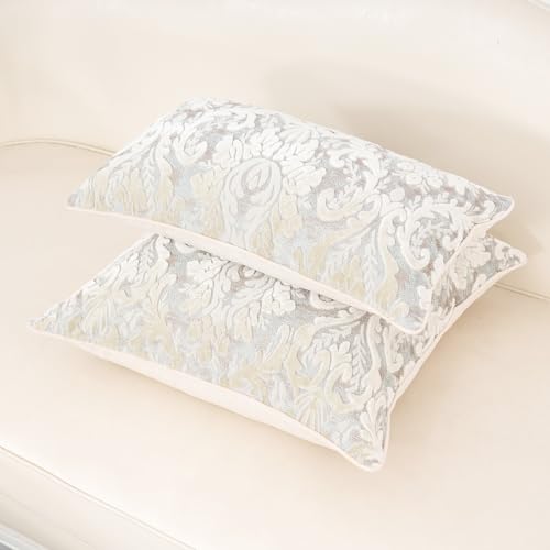 Alerfa Boho White Floral Throw Pillow Cover 18x18 Inch Cut Velvet Sqaure Luxury Embroidered Decorative Pillow Cover for Couch Living Room Bedroom - color: White, size: 18" x 18" (Pack of 1)