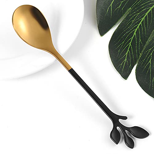 AnSaw Elegant Black & Gold Leaf Coffee Spoons - 10-Piece, 4.7" Mini Spoon - color: Black & Gold