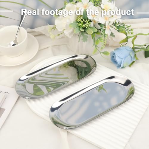 10 Pack 9 Inch Oval Stainless Steel Decorative Tray, Stainless Steel Tea Fruit Tray, 9 inch Silver Oval Trays for Bathroom Vanity, Jewelry, Perfume & Key Organizer (Silver) - size: 10 Pack 9 Inch