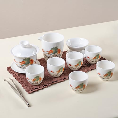 KEYDUACU Gaiwan Tea Set, Chinese Gongfu Tea Set, Portable for Adults, Home - style: Home-China Dragon