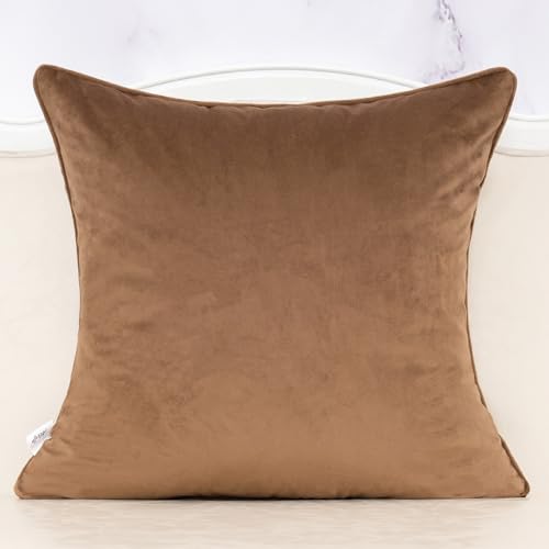Alerfa Boho Brown Floral Throw Pillow Cover 18x18 Inch Cut Velvet Sqaure Luxury Embroidered Decorative Pillow Cover for Couch Living Room Bedroom - color: Brown, size: 18" x 18" (Pack of 1)