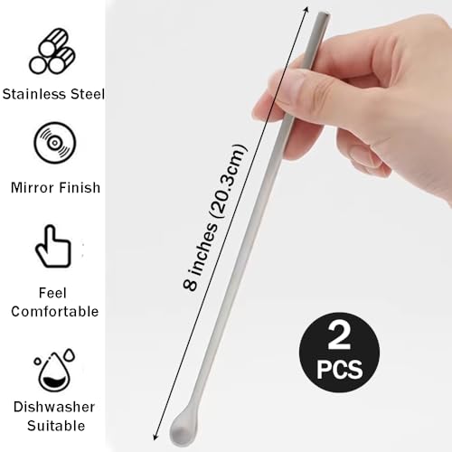 Ouliget Korean Espresso Coffee Stirring Spoon,Stainless Steel Long Handle Mixing Stirrers Spoon,Cocktail Spoon Mixing Iced Tea Spoons for Kitchen Coffee Bar,8 Inches,2 Pieces
