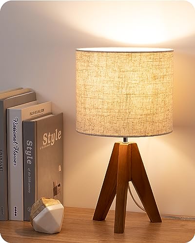 EDISHINE Tripod Table Lamp, Small Cute Bedside Lamp, 14.2 Inch, E26 Base - color: Light Brown