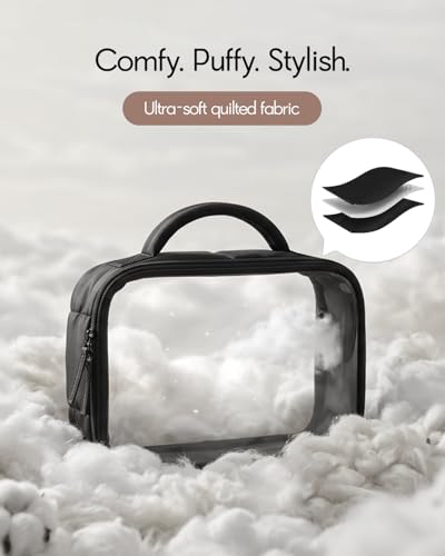 Moyad TSA Approved Toiletry Bag Clear Quart Size Travel Bags Makeup Bag - color: Puffer Black, size: 2 Pack, Handle